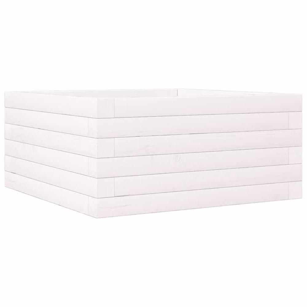Berkfield Home Decorative Garden Planter in White Solid Wood Pine, W/D/H: 50 x 50 x 23 cm – 2