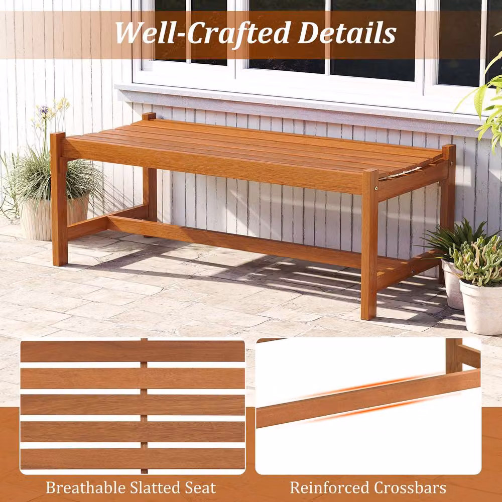 Costway Natural Wooden Slat Patio Bench for 2 People, Width: 112 cm – 7