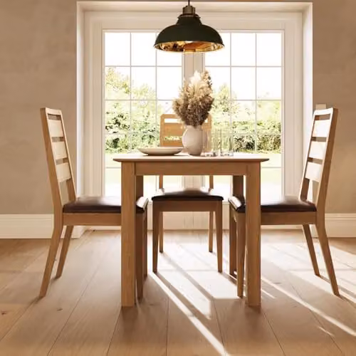FWStyle Pair of Oak Ladder Back Dining Chairs with Padded Seats in Brown – 4