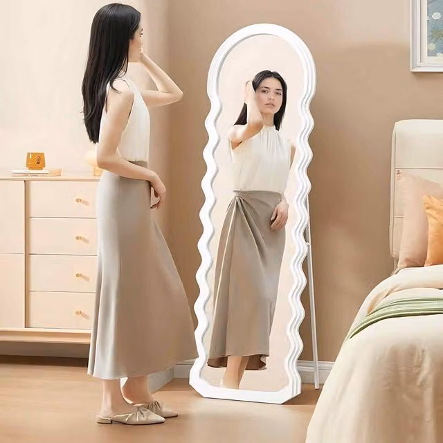 The Bazaarist Wavy Full Length Standing Mirror in Soft White
