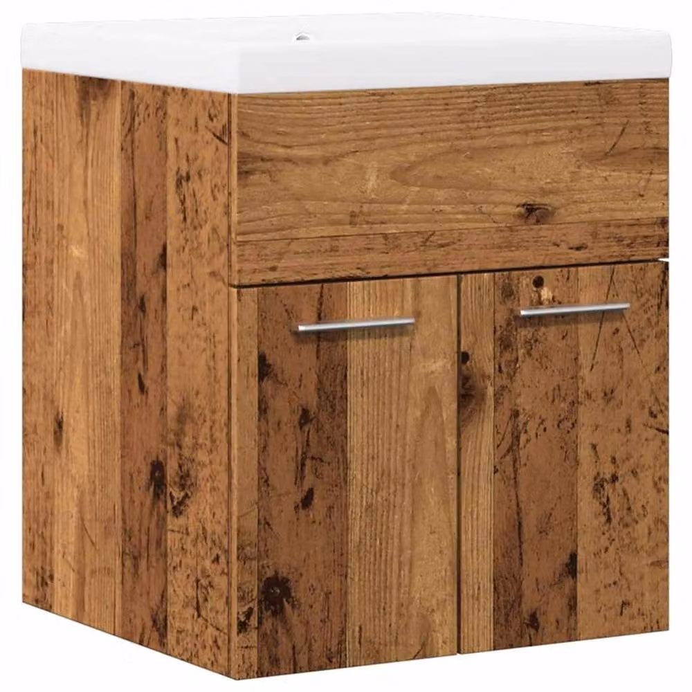 Berkfield Home 2 Piece Rustic Brown Bathroom Furniture Set with Vanity Unit and Hinged Doors – 2