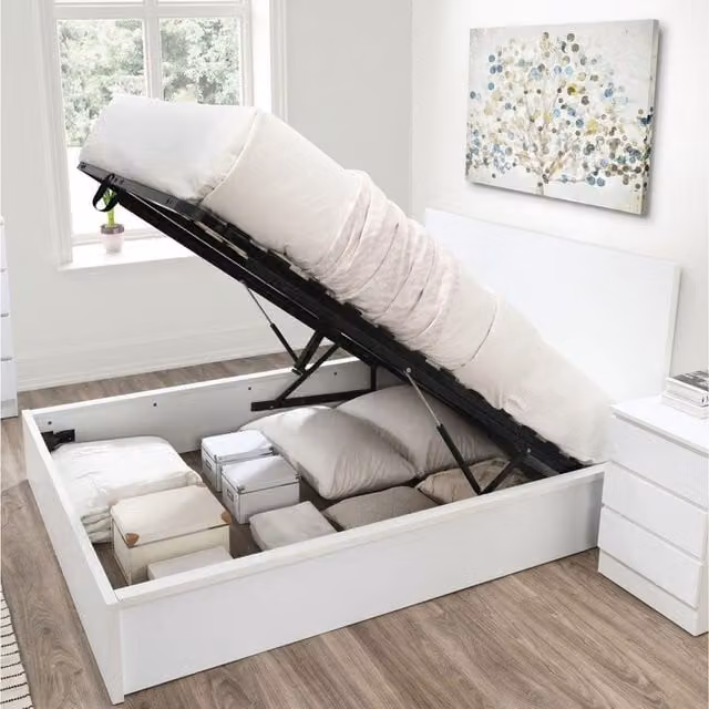 Birlea Oslo Double Ottoman Bed in White, Upholstered Fabric with Lift Up Base, W/D/H: 140 x 200 cm