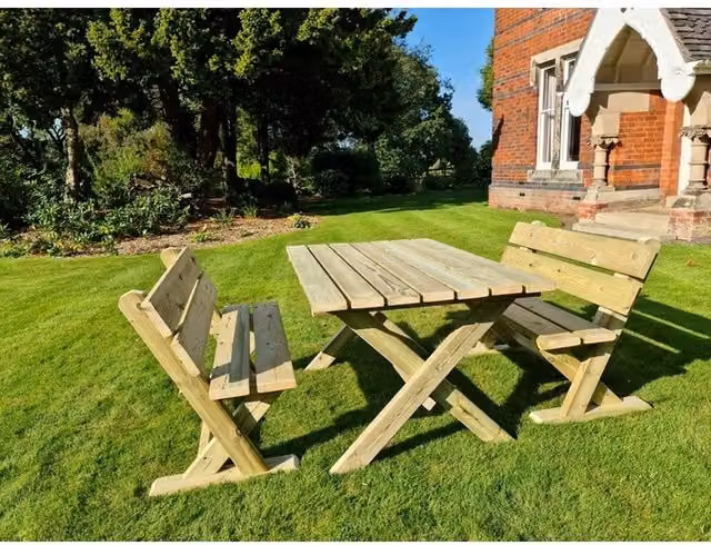 Churnet Valley Garden Furniture Ltd Ashcombe 4-Seater Garden Table Set with 2 Benches, Brown, W: 93 cm, D: 120 cm, H: 77 cm – 1