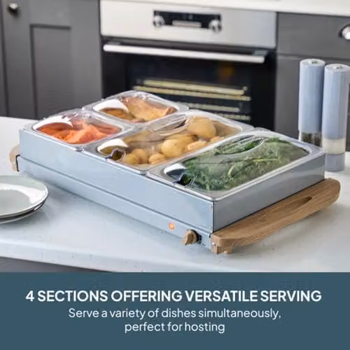 Cooks Professional 4-Section Electric Buffet Warmer with Hotplate Function and Adjustable Temperature Control, 7.2 Litre Capacity, Nordic Grey – 2