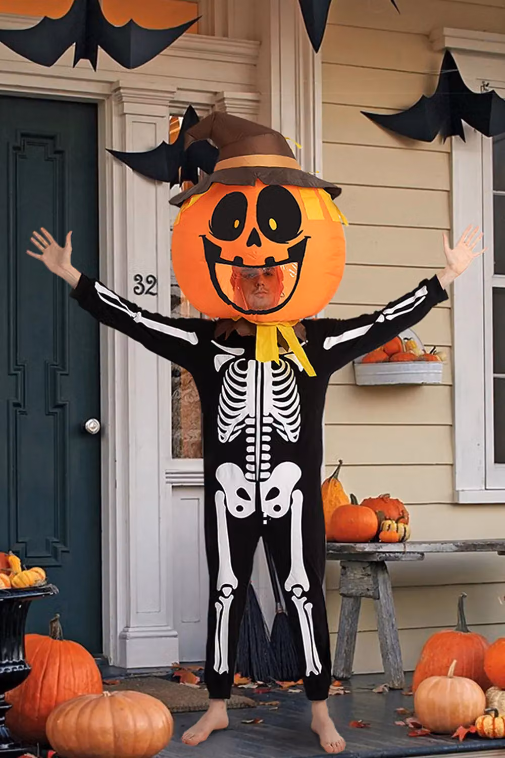 Living and Home Orange Pumpkin Bobble Head Inflatable Halloween Costume for Adults – 3
