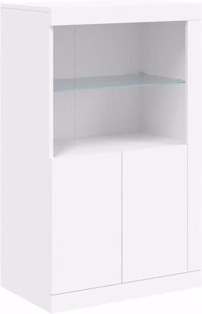 Berkfield Home White Engineered Wood Side Cabinet with Glass Doors and Integrated LED Lighting W/D/H: 100 x 37 x 60.5 cm – 1