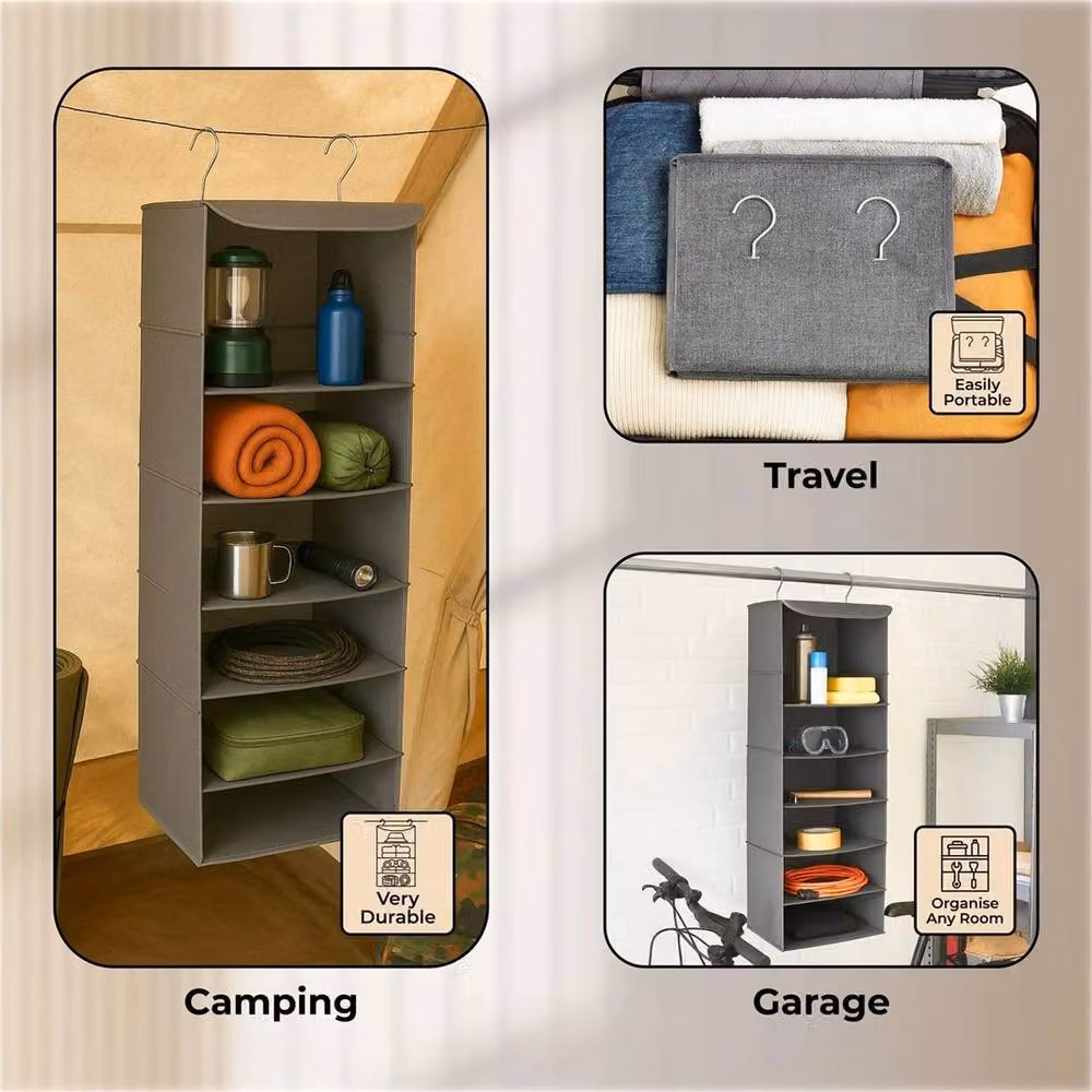 Nordara Grey 5-Tier Hanging Wardrobe Organiser W: 90 cm, D: 30 cm, H: 30 cm – 5