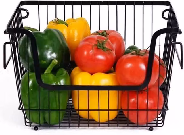 PAWNORA Set of 2 Stackable Black Wire Vegetable and Fruit Storage Racks
