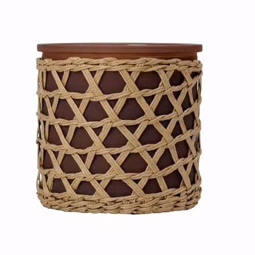 French Connection Black Cherry and Cedarwood Scented Jar Candle in Brown Woven Rattan Design