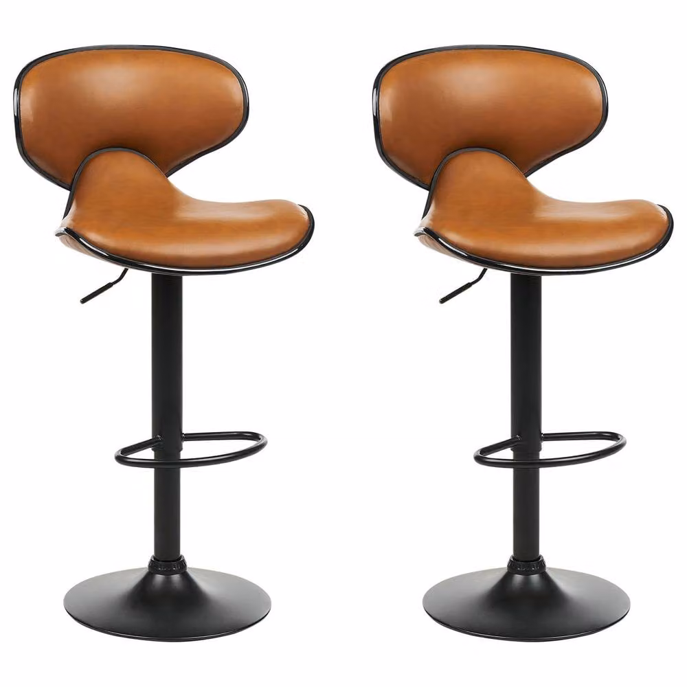 Wyld and Coco Set of 2 Brown Faux Leather Swivel Bar Stools with Gas Lift – 2