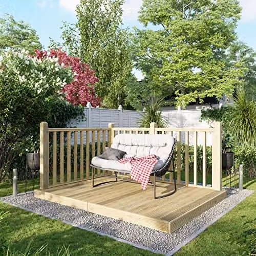 Powersheds Premium Wooden Decking Kit with Hand Rails in Brown