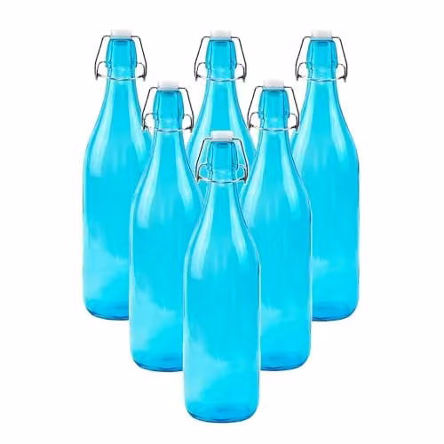 Simpa Set of 6 Blue Glass Bottles with Swing Top Lids, 1 l each – 1