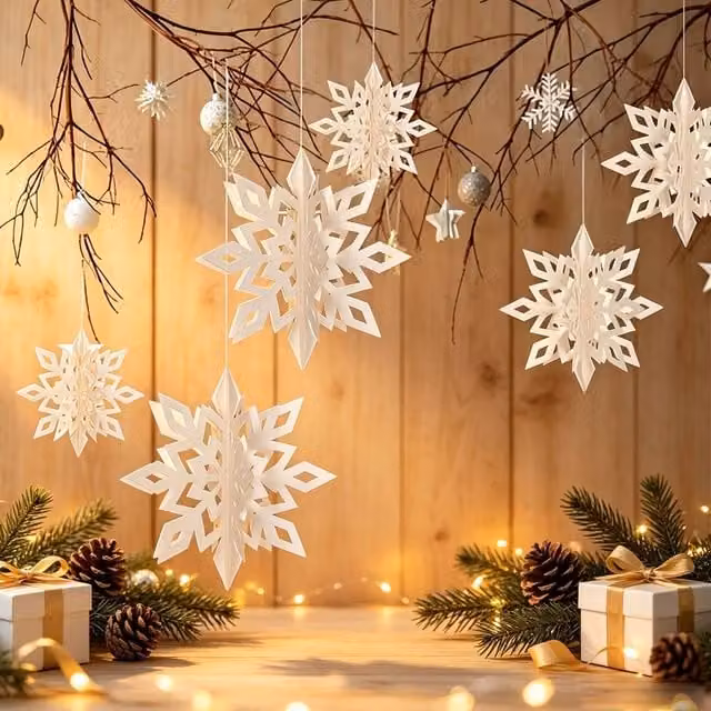 Lovii 6-Piece White 3D Snowflake Hanging Paper Decorations for Christmas and Winter Parties