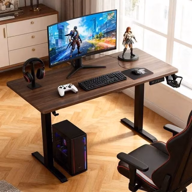 Havendro Height Adjustable Computer Desk in Brown, W: 120 cm, D: 60 cm, H: 60-120 cm – 1
