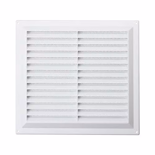 Map White Plastic Louvre Air Vent with Flyscreen and Triple Brick Grille Cover for Interior and Exterior Use, W/D/H: 22.9 x 22.3 x 2.3 cm