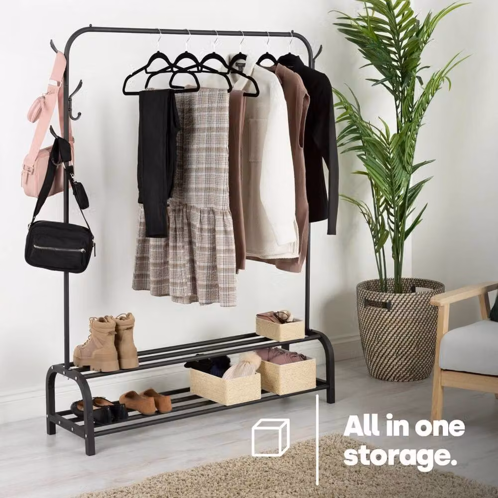 NESTLUNE Matt Black Metal Freestanding Clothes Rail and Shoe Rack – 2