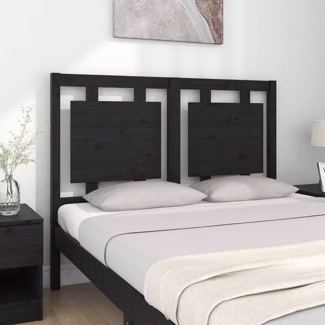 Berkfield Home Beautiful Bed Headboard in Black Solid Pine Wood, W: 125.5 cm, D: 4 cm, H: 100 cm