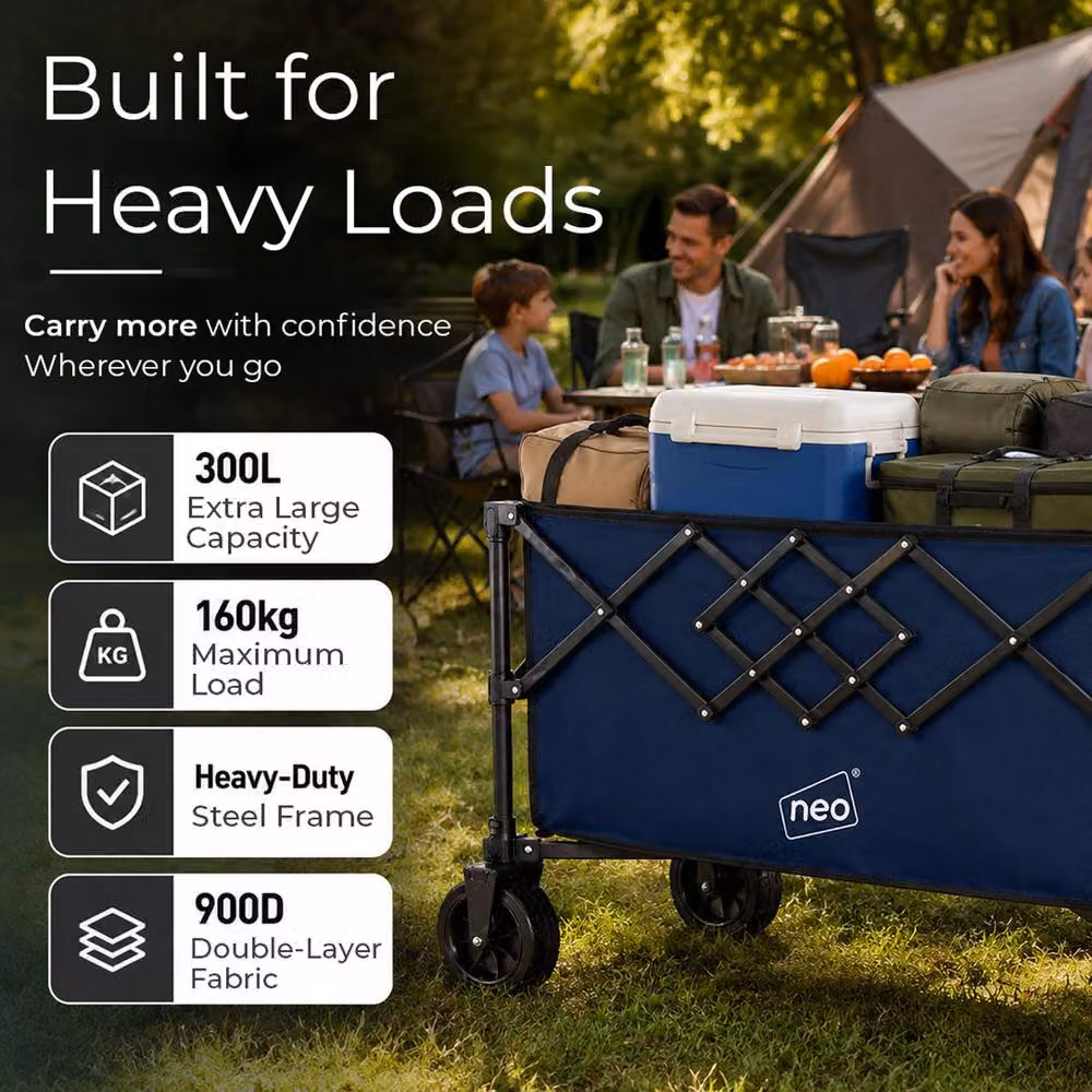 Neo XL Heavy Duty Folding Wagon Cart with Adjustable Handle, 300L, Mid Navy Blue – 3