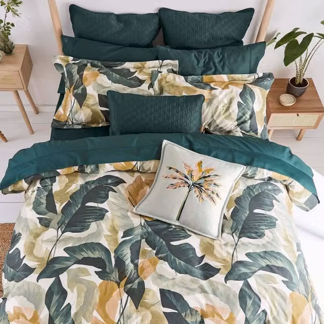 Ted Baker Urban Forager Kingsize Cotton Mako Satin Duvet Cover and Pillowcase Set in Green Floral Design, 180 x 200 cm