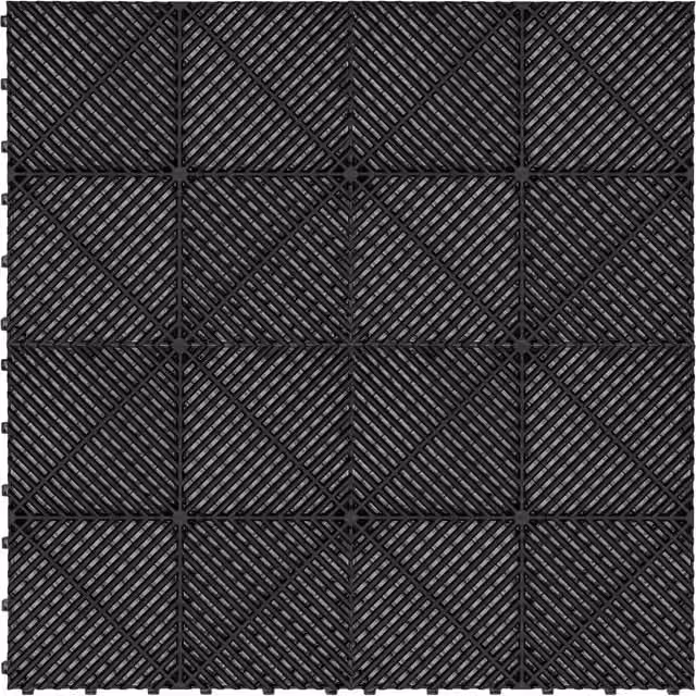 Monster Shop Black Vented Modular Interlocking Plastic Floor Tiles for Garage or Showroom
