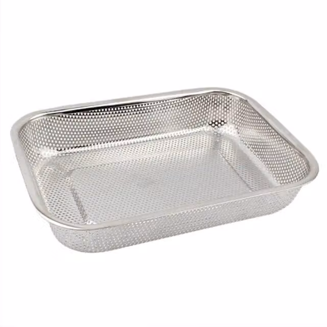 KDMK Rectangular Fine Mesh Stainless Steel Strainer Basket Colander, Silver, W: 30 cm, D: 22 cm, H: 5.5 cm
