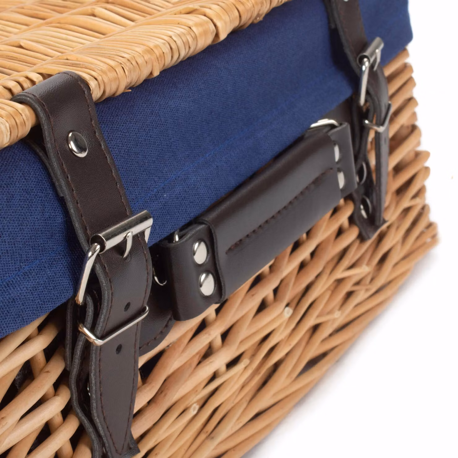 Red Hamper Wicker Picnic Basket with Blue Cotton Lining, Diameter: 36 cm – 3