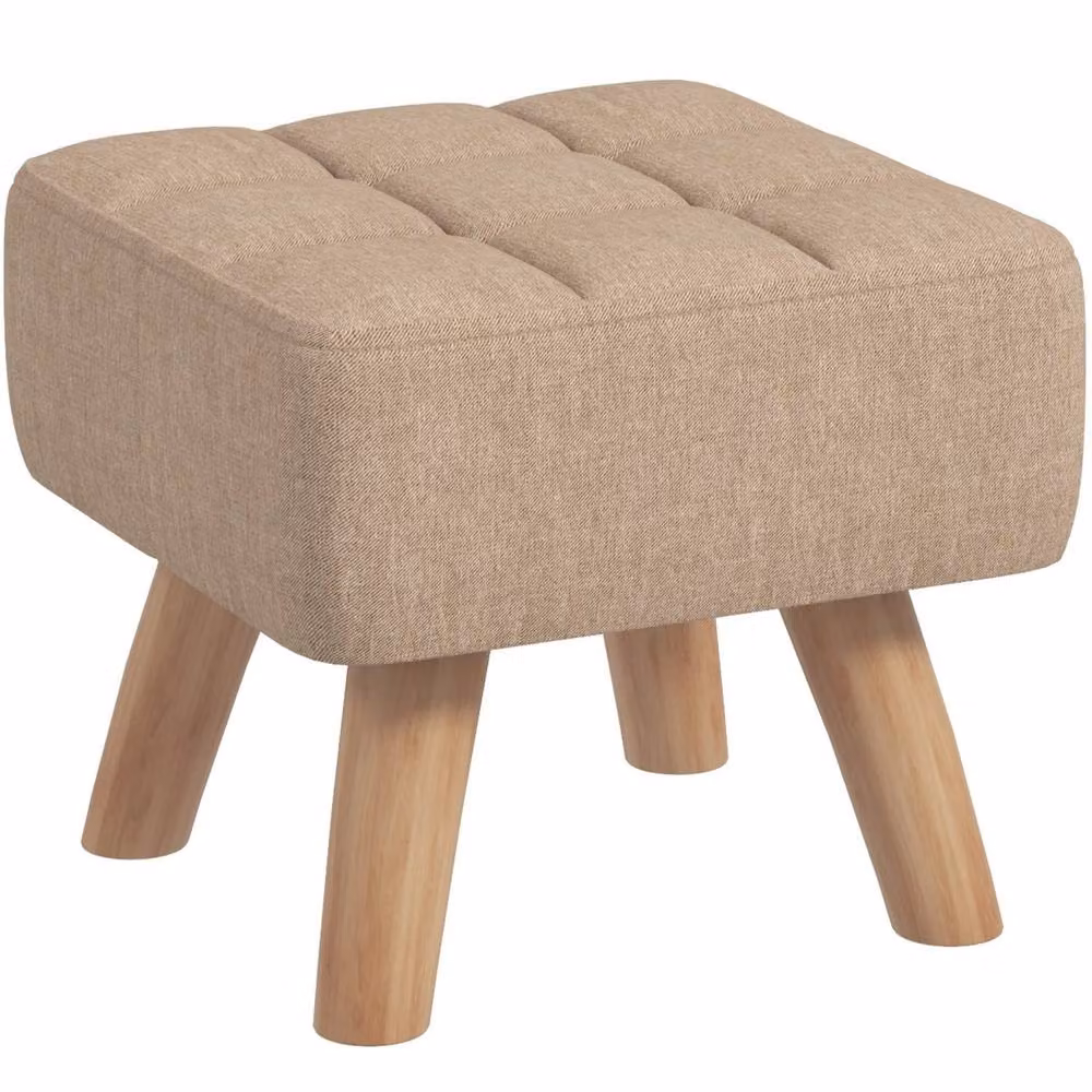 Wyld Haus Luluva Linen Look Square Padded Footstool in Light Brown with Diamond Tufting – 2