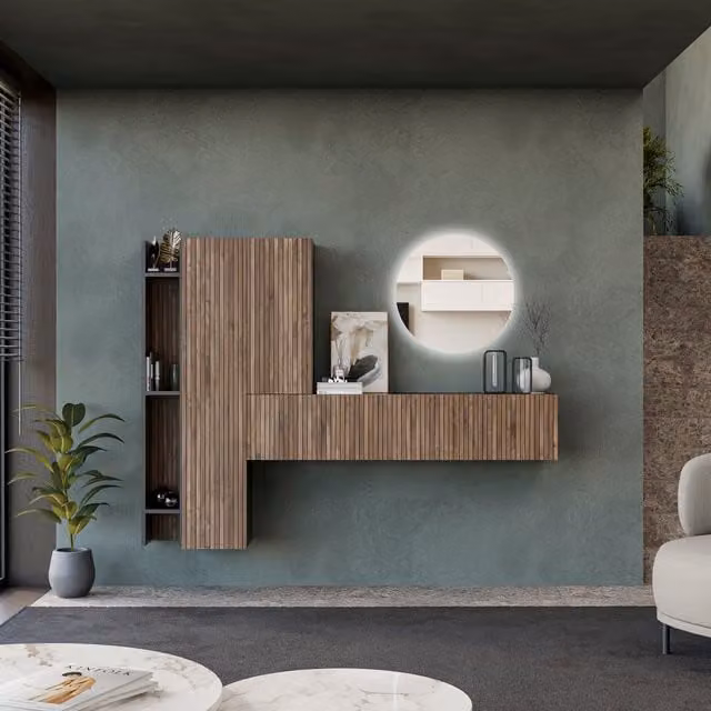 Decorotika Linz Wall Mounted Minimalist Entertainment Center with LED Lighting in Black