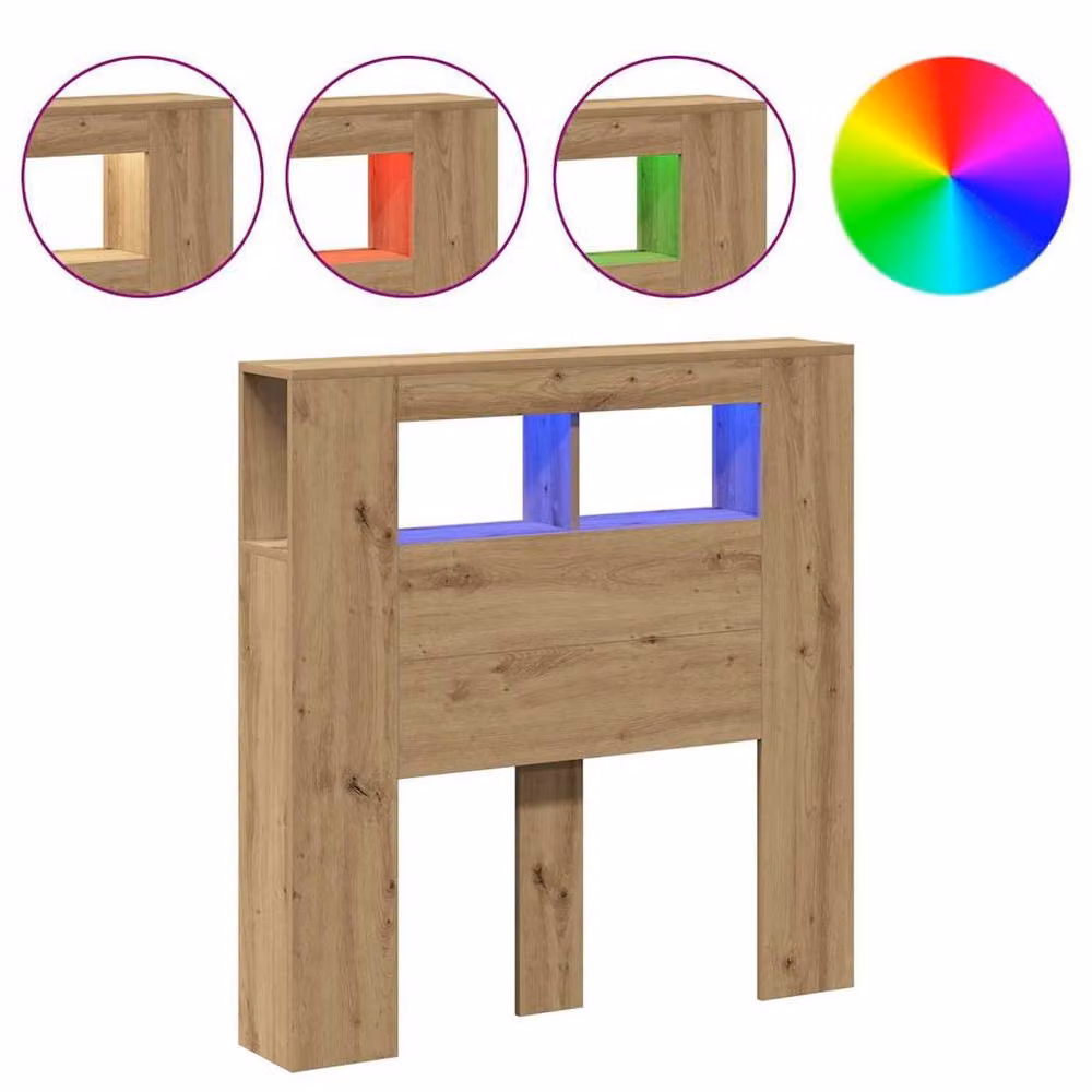 Berkfield Home Artisan Oak LED Headboard with Integrated Shelf in Brown, W/D/H: 100 x 18.5 x 103.5 cm – 3