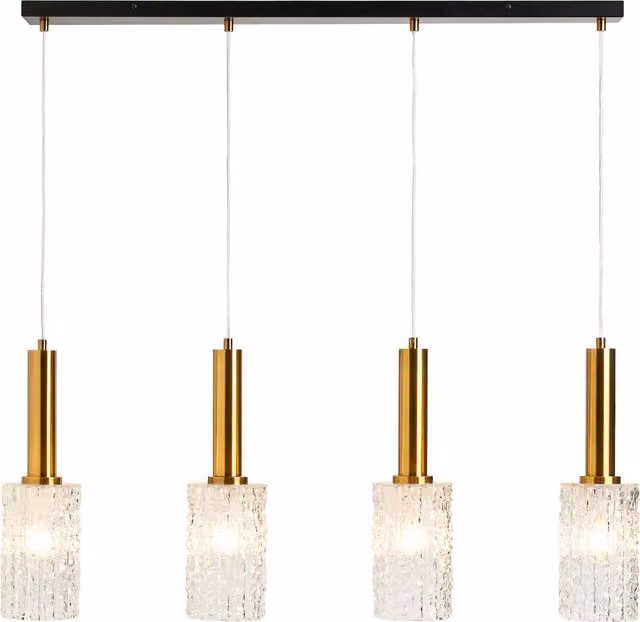 Litecraft Hugo 4 Light Glass Bar Pendant Light in Gold and Brass