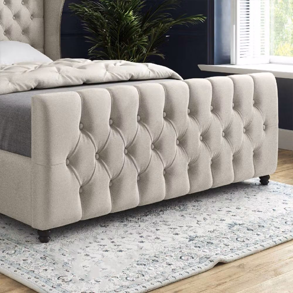 Casani Horning Small Double Upholstered Velvet Designer Bed Frame in Beige – 5