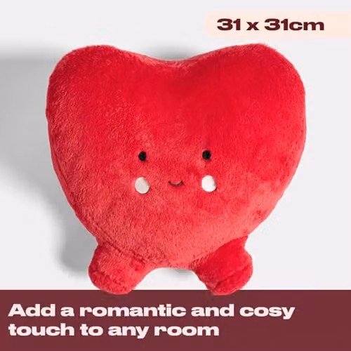 OHS Red Teddy Fleece Heart Shaped Plush Cushion, W/D/H: 35 x 31 x 61 cm – 4