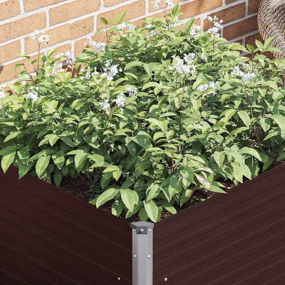 Berkfield Home Raised Garden Bed in Brown Galvanised Steel, W/D/H: 100 x 100 x 77 cm – 4