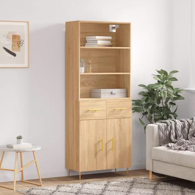 Berkfield Home Sonoma Oak Highboard in Brown, W/D/H: 69.5 x 34 x 180 cm