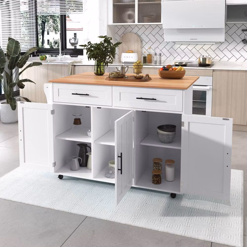 Rolipo Rolling Kitchen Island Cart with Drop Leaf and Storage, White – 2