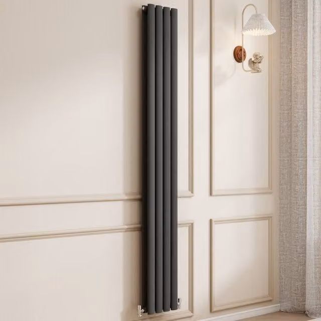 Banyetti Orva Black Vertical Double Oval Column Radiator Towel Rail, H 180 cm x W 23.6 cm – 1