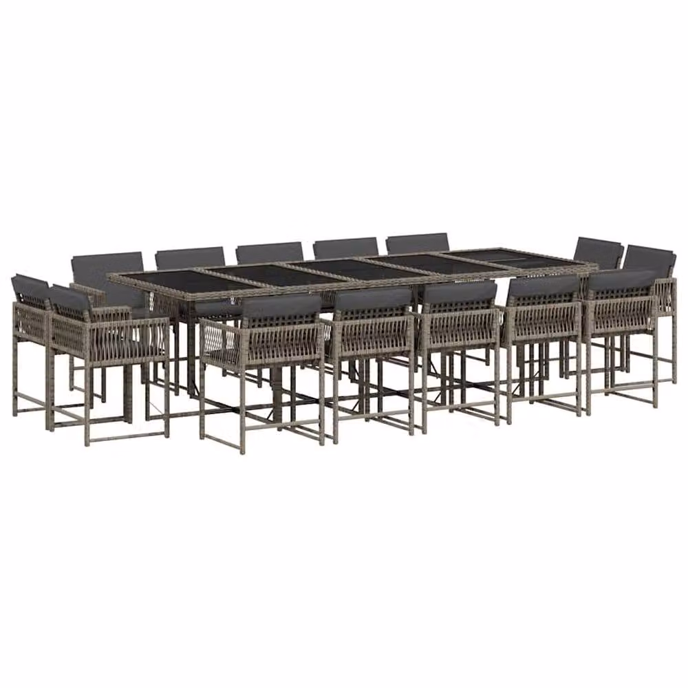 Berkfield Home 15 Piece Grey Poly Rattan Garden Dining Set with Cushions and Glass Table – 2