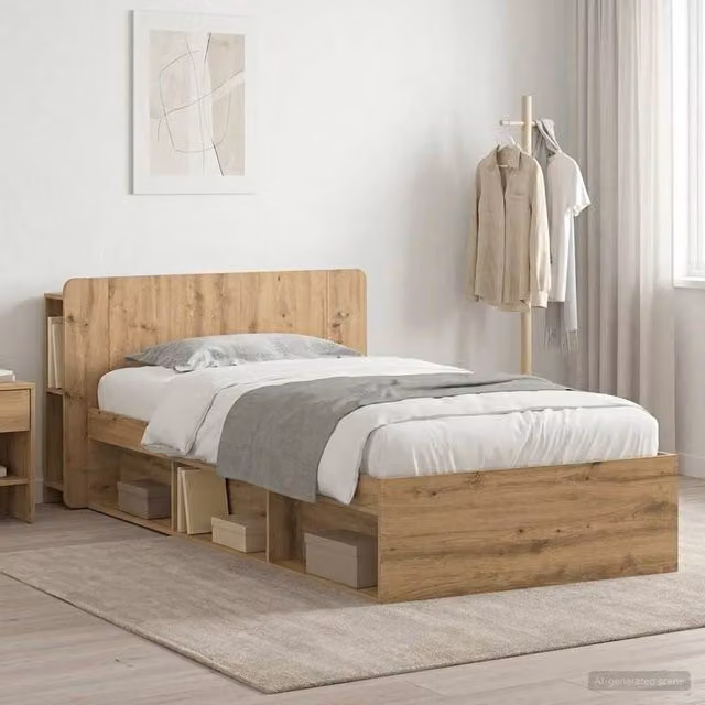 Berkfield Home Artisan Oak Bed Frame with Storage Drawers, Brown, W/D/H: 90 x 190 x 80 cm – 1