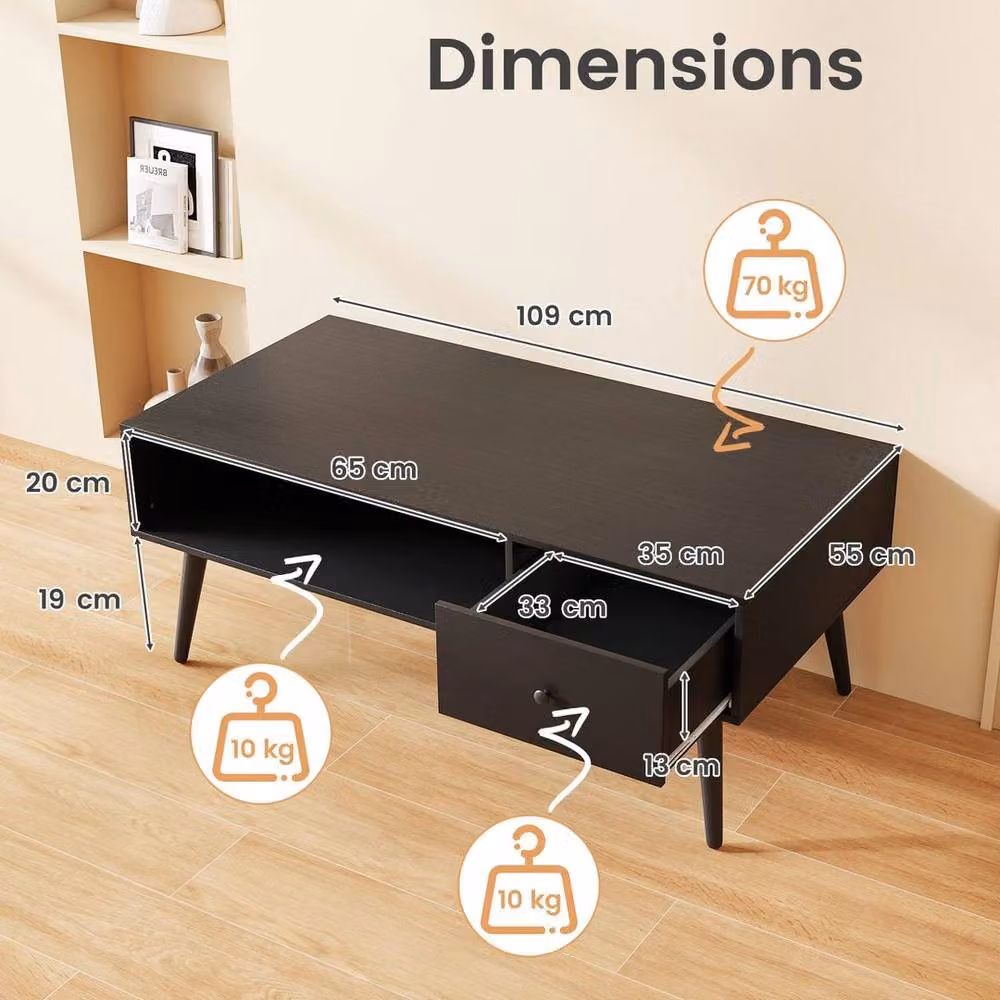 Kelvenix Mid Century Square Coffee Table in Black – 2
