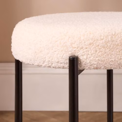 OHS Modern Round Boucle Upholstered Vanity Stool with Metal Legs in Beige – 2