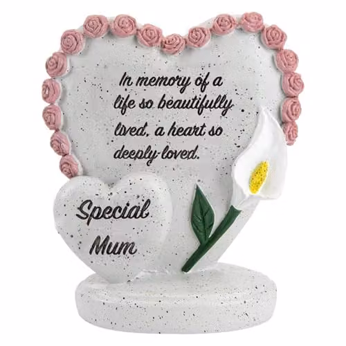 VFM e-Store Memorial Heart Flower Pot Ornament in Grey, W: 15 cm, D: 13 cm
