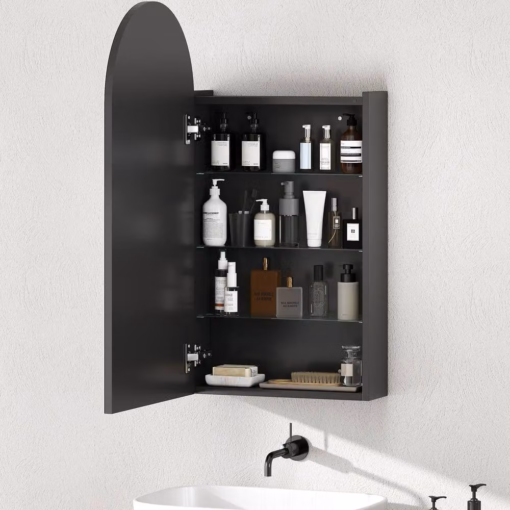 STILVORA Modern Black Wall Mounted Bathroom Mirror Cabinet with Internal Shelves and Hinged Doors W/D/H: 80 x 40 x 1 cm – 5