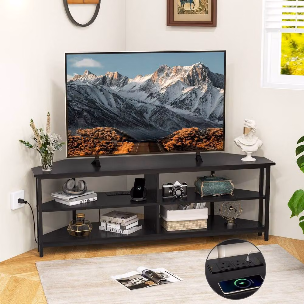 Costway Modern Black Corner Media Entertainment Center TV Stand for TVs up to 139.7 cm – 4