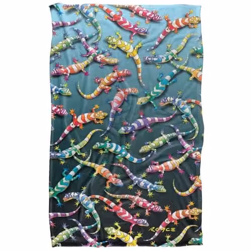 JQ Licensing Royce Mcclure Rainbow Geckos Pattern Super Soft Fleece Throw Blanket, Multicolour, W/D/H: 91 x 147 cm