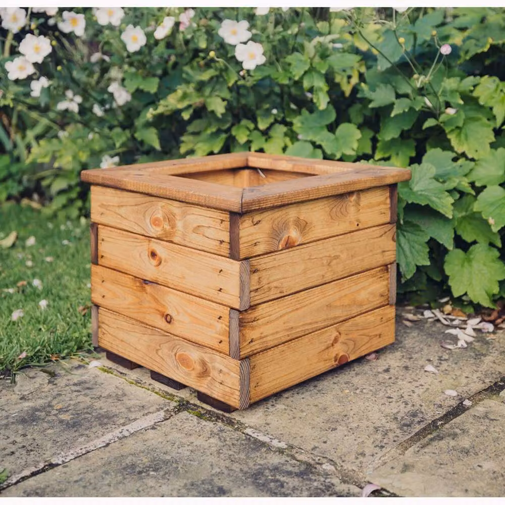 Churnet Valley Garden Furniture Ltd Valley Small Square Timber Planter Multi Pack of 2, Light Brown, W: 39 cm, D: 39 cm, H: 32 cm – 2