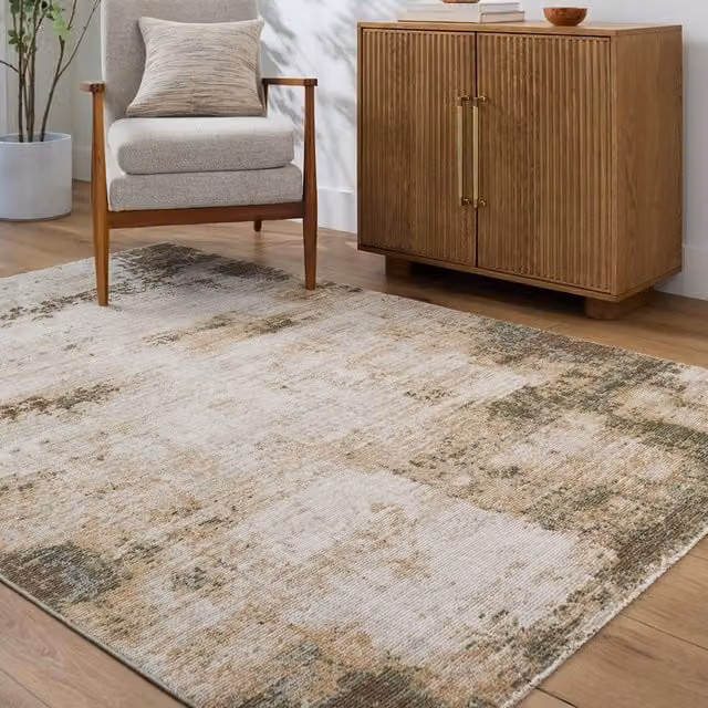 Livabliss Galey Alix Myrtle Avenue III Abstract Modern Marble Fringe Living Room Rug, Multicolour (Brown, Green, Blue), W: 120 cm, L: 170 cm