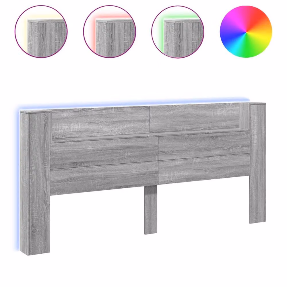 Berkfield Home LED Headboard Cabinet in Grey Sonoma, W: 220 cm, D: 16.5 cm, H: 103.5 cm – 3