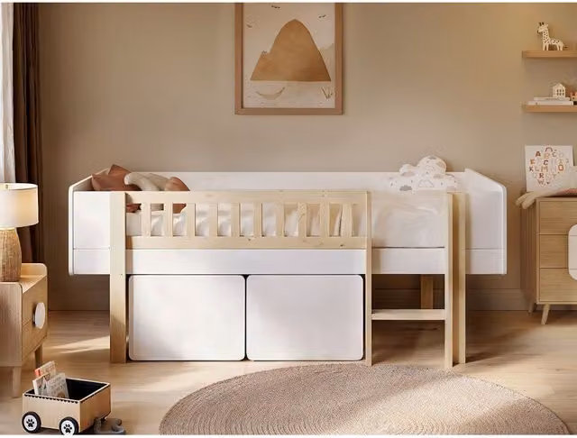 Noomi Kayla Mid Sleeper Bed with Storage Drawers in White