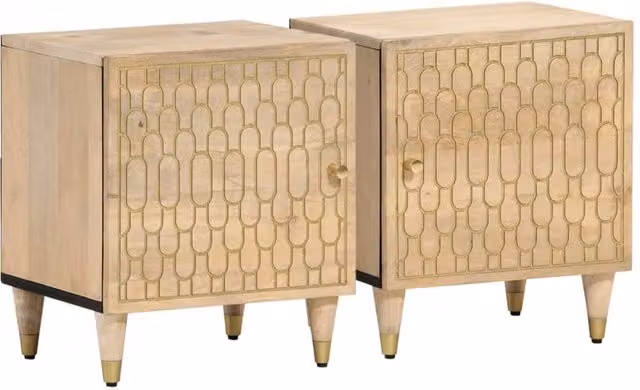 Berkfield Home Set of 2 Brown Mango Wood Bedside Cabinets, W/D/H: 40 x 33 x 46 cm