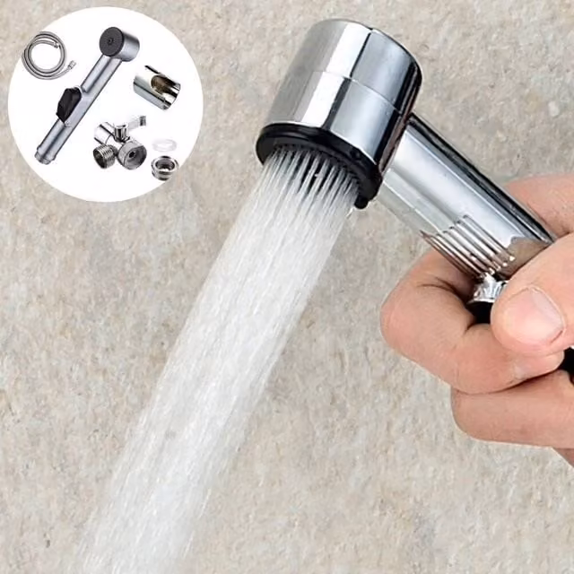 NESTLUNE Handheld Shower Head Spray Tap Attachment Set in Silver and Chrome – 1